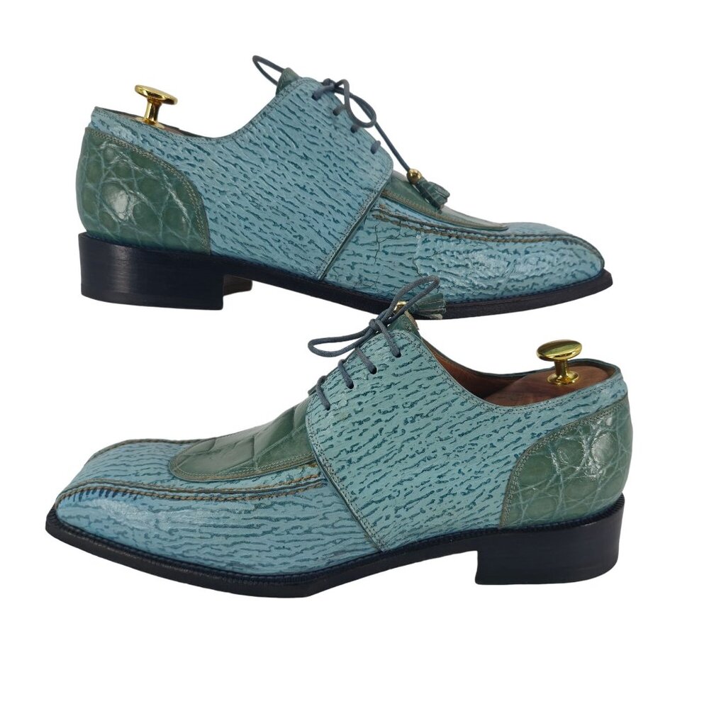 Vintage Mauri Alligator Sharkskin Italy Mens 10M Light Blue Leather Dress Shoes - Picture 7 of 11